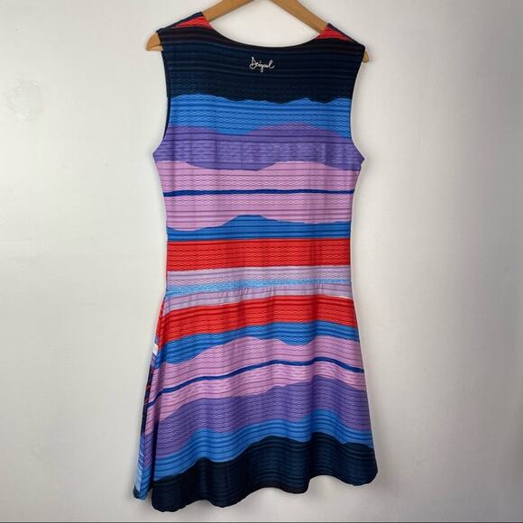 Desigual | Floral Abstract Striped Colorful Dress Blue White Orange - Picture 2 of 9